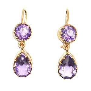 925 Sterling Silver Gold Plated Dangle <b>Earring</b> Natural Amethyst Stone 6X9mm Oval Shape For Wholesale Price & Surgyan Saini - Product Image 1