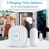 Meilleures ventes Daytech 13 sonneries 5 niveaux de volume Portée de 500 pieds Alimenté par courant alternatif 433 MHz Alarme de porte Verrouillage antivol pour la sécurité des enfants à la maison