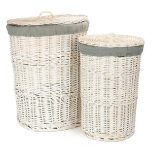 Blanc Rond Wicker Laundry <b>Basket</b> with Gray Sage Liner Panier À Linge - Product Image 6