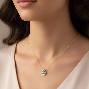 Collar con Mini Colgante de Oro Blanco de 18K con Diamante Azul Intenso de Corte Pera de 2.00ctw Cultivado en Laboratorio, Colgantes y Dijes de Diamantes - Product Image 5