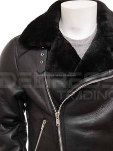2024 hommes Premium respirant en peau de mouton Bomber veste en cuir décontracté haute rue Style fourrure décoration prix de gros pour l'hiver - Product Image 3