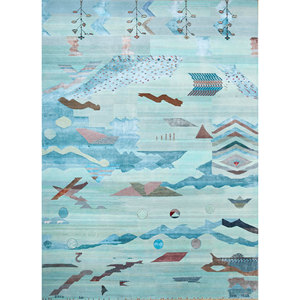 Tapis en laine et soie de bambou noué à la main Freedom Manchaha à motif abstrait bleu pour la décoration de la maison et du salon - Les-1412 - Product Image 1