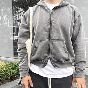 เสื้อฮู้ดผู้ชายวินเทจผ้าคอตตอนออร์แกนิกโอเวอร์ไซส์มีซิปรูดแบบวินเทจ - Product Image 1