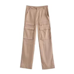 Pantalones Cargo para Mujer con Bolsillos, Cintura Elástica, Frente Plano, Estilo Vintage de Moda de Verano - Product Image 1