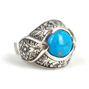 925 Sterling <b>Silver</b> Men's Ring with Round Turquoise Zircon Stone and <b>Pen</b> Design Fine Jewelry for Everyday Wear - Product Image 2