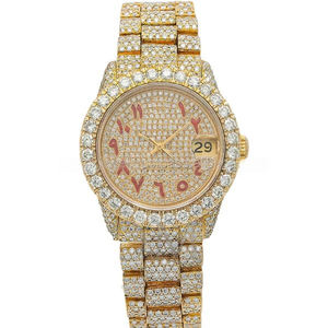 Reloj Personalizado de Acero Inoxidable Dorado con Diamantes VVS Moissanite, Pantalla Analógica Automática, Función de Día, Estilo Hip Hop para Hombre y Mujer - Product Image 1