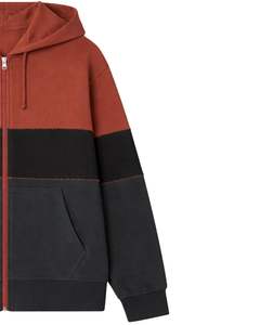 เสื้อฮู้ดซิปผู้ชายสีน้ำตาลสนิมดำ แต่งสีตัดกัน บุขนด้านใน สไตล์ลำลองสำหรับฤดูหนาว เหมาะสำหรับผู้ชายและใส่ได้ทุกโอกาส - Product Image 3