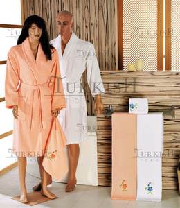 Plain <b>terry</b> shawl collar bathrobes with embroidered <b>towel</b> accessories - Product Image 1