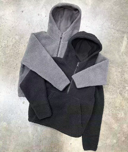 Custom thick sherpa ninja <b>hoodie</b> windproof half zip lamb wool jacket <b>fluffy</b> fleece men <b>hoodie</b> - Product Image 1