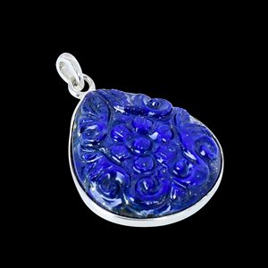 Colgante de lapislázuli tallado con flor de pera de Plata de Ley 925 chapado en oro con tecnología de incrustaciones de ajuste de bisel - Product Image 2