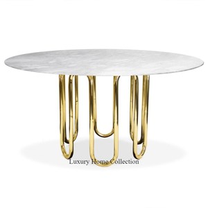 Round Shape Antique Design Center and Side <b>Table</b> Iron Pipe Made Frame With <b>Marble</b> Top White Color Living Room Furniture Supplies - Product Image 5