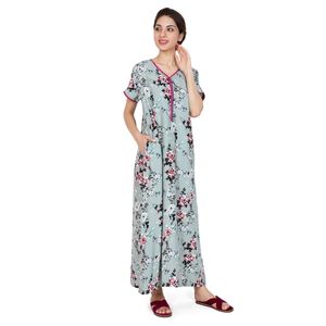 Evolove – Robe de nuit longue décontractée en rayonne imprimée pour femme, super confortable, taille élastique, du XS au 3XL, pour l'été, gris-vert - Product Image 2