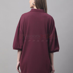 Camiseta Polo de gran tamaño para mujer con hombro caído y tela de algodón suave para ropa de calle informal, camiseta Polo de gran tamaño con estilo - Product Image 2