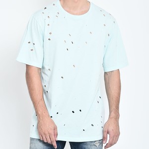 T-shirt homme déchiré à manches courtes, col rond, en jersey de coton, style streetwear décontracté, motif à pois, coupe classique - Product Image 1