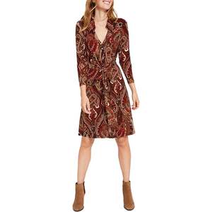 Abito chemisier in jersey opaco Paisley da donna Tommy Hilfiger, nero, taglia 12, lavabile, con vita naturale - Product Image 1