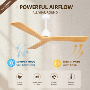 52 Inch Modern Solid Wood <b>Ceiling</b> <b>Fan</b> No Light <b>with</b> <b>Remote</b> Control, Quiet Reversible DC Motor for Living Room - Product Image 2