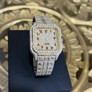 Montre pour homme en acier inoxydable argenté avec cadran noir et diamants en moissanite, mouvement à quartz de luxe, montre de mode pour homme en argent - Product Image 1