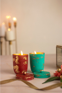 Vela de tarro llena de cera de Metal rojo y verde más vendida cena en casa y boda - Product Image 2