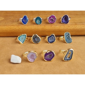 Trendy <b>Boho</b> Fashion <b>Ring</b> Gold and Silver Plated with Colorful Natural Agate Stones for Resale - Product Image 3