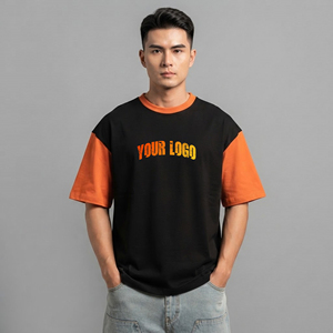 เสื้อยืดผู้ชายผ้าฝ้ายแท้ 100% หนัก ทรงโอเวอร์ไซส์ สกรีนโลโก้ได้ ตัดต่อสี 280GSM ทรงหลวม หนา - Product Image 1