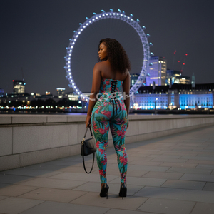Ensemble Corset Sculptant et Leggings Extensibles à Sublimation Florale Personnalisée, Corset Bustier à Baleines en Acier, Tenue de Soirée 2 Pièces pour Femme - Product Image 6