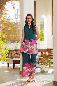 ชุดพิมพ์ลายดอกไม้สองชิ้นชุดสวมใส่สบายๆทำมือสวมใส่ทุกวันชุดฤดูร้อนแบบดิจิทัลบริสุทธิ์ - Product Image 4