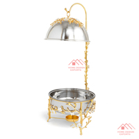 Plat de service en laiton fait main avec motif floral, chauffe-plat de luxe