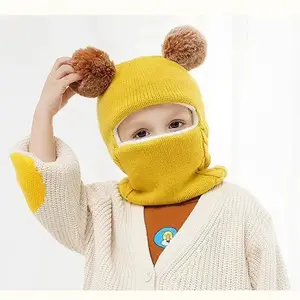 2023 nuevo estilo niños sombrero babero de una pieza más terciopelo grueso orejera cabeza gorra invierno Bebé cálido gorro de lana de punto