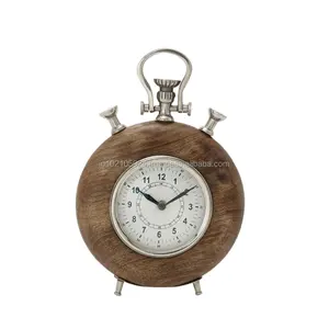 Horloge de bureau analogique silencieuse de luxe |   Horloge de table en bois, acier et aluminium |   Horloge de table décorative moderne pour le bureau à domicile, cadeau décoratif - Product Image 5