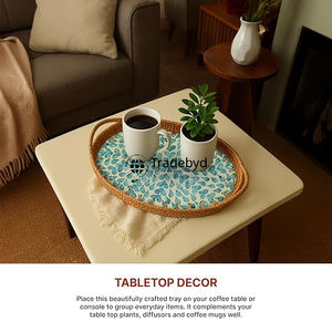 Bandeja de Servicio Móvil de Ratán Moderno de Primera Calidad, Hecha a Mano, Multiusos, Decoración del Hogar, Tradebyd - Product Image 2