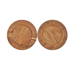 Placas de cargador de madera para servir cenas Placa de cargador de madera de acacia pulida para el hogar Proveedor de hoteles Artesanías Precio más bajo - Product Image 1
