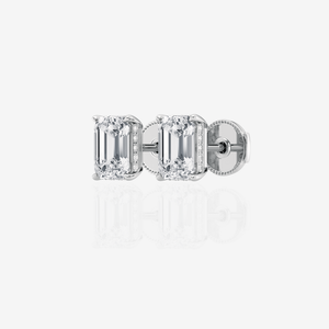 14K Gold Vintage Engagement <b>Stud</b> Earrings <b>Emerald</b> Cut Lab Grown Diamond with Hidden Halo Geometric Bezel Setting Rose White Gold - Product Image 4