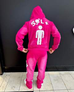 Bajo MOQ Adulto Distress Sweat Suit Manga larga con cierre de cintura elástica Hasta la rodilla Hecho en Pakistán - Product Image 4