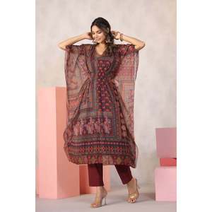Conjunto de 3 Piezas de Kaftán y Pantalón de Chifón para Mujer, Estilo Bohemio - Product Image 1