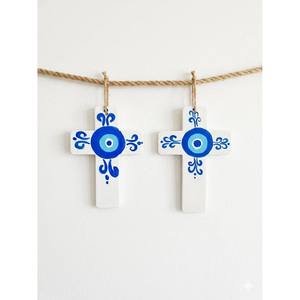DAFNI BIG PAZAR Sculpture murale en céramique traditionnelle peinte à la main, motif géométrique abstrait, thème nautique et de plage, 2 pièces - Product Image 4