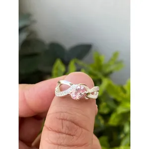 925 <b>Silver</b> Natural Morganite <b>Statement</b> <b>Ring</b> with Turquoise Gemstone Rhodium Plated Oval Cut Romantic Engagement <b>Ring</b> - Product Image 1