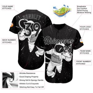 Custom Black Black-White <b>3D</b> Pattern <b>Design</b> Astronaut Authentic Baseball Jersey - Product Image 4