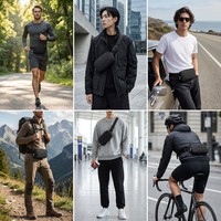 Sac banane noir minimaliste personnalisé en nylon imperméable avec fermeture éclair métallique lisse, sac de taille fonctionnel, vente en gros