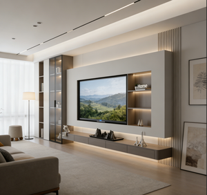 Mobile TV in Legno Ecologico per TV da 75 Pollici con Armadietti Chiusi, Arredamento per <span class=keywords><strong>Soggiorno</strong></span> e Studio - Product Image 1