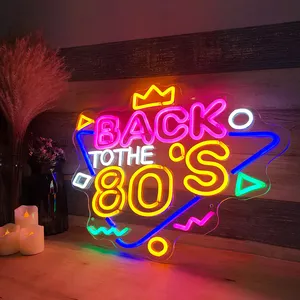 霓虹灯复古七彩标语图形回到80年代派对装饰用发光二极管霓虹灯