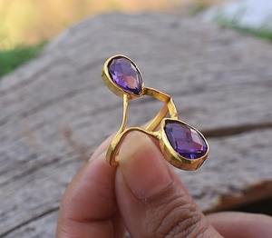 Clásico mejor diseño hecho a mano amatista piedra preciosa cabujón anillo 925 sólida plata esterlina 925 Plata estampada joyería de plata de moda - Product Image 2