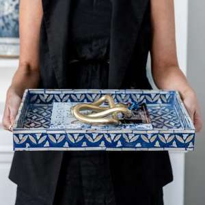 Plateau de service de luxe de taille personnalisée pour la décoration intérieure en bois MDF fait à la main avec de magnifiques motifs ovales pour le service de nourriture de table - Product Image 4