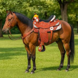 Selle de cheval western en cuir sculpté à la main |   Équipement équestre en argent de haute qualité |   Équipement d'équitation durable pour cow-boy Pro 2026 Export - Product Image 2