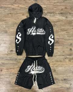 Summer Distressed Vintage Jogger Short Sets Heavy Weight 2 Pieces Zip up Hoodies Shorts Set Tracksuit - Product Image 6