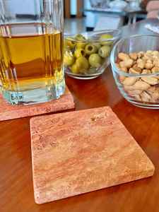 Juego de Posavasos de Mármol Travertino, Piedra Natural Naranja, Vajilla Hecha a Mano - Product Image 2