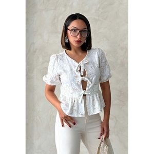 Blusa Tejida Bordada con Lazo Delantero en Azul Claro para Mujer, Marca TOPSHOW, en Mezcla de Algodón y Poliéster para Venta al Por Mayor - Tallas S, M, L - Product Image 6