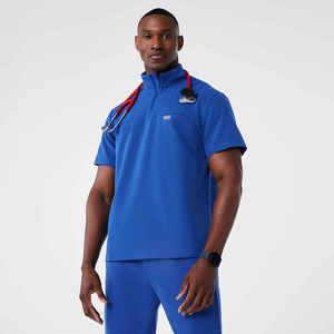 Conjuntos de uniformes Bestex Custom Mock Mens Neck Scrub Top Enfermera Medical Quarter Zip Tailored Fit Scrubs Conjuntos de uniformes Proveedor Uniforme con logotipo personalizado - Product Image 3