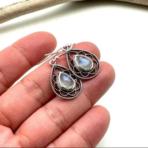 Bijoux pour femmes Boucles d'oreilles en argent style bohème Bijoux en argent sterling 925 Pierre de lune Pierre précieuse Tendance Boucles d'oreilles faites à la main Cadeau pour - Product Image 1