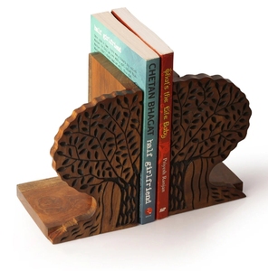 Extremo de libro de árbol de la vida en madera de Sheesham Sujetalibros de ajedrez para estantes Sujetalibros Paquete de 2 Organizador de madera resistente - Product Image 6