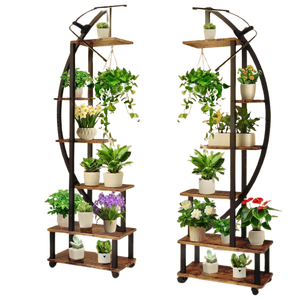 Soporte de plantas de interior de metal alto con estante de exhibición en forma de media luna para el hogar, sala de estar, jardín para macetas de flores, luz de cultivo usada - Product Image 1